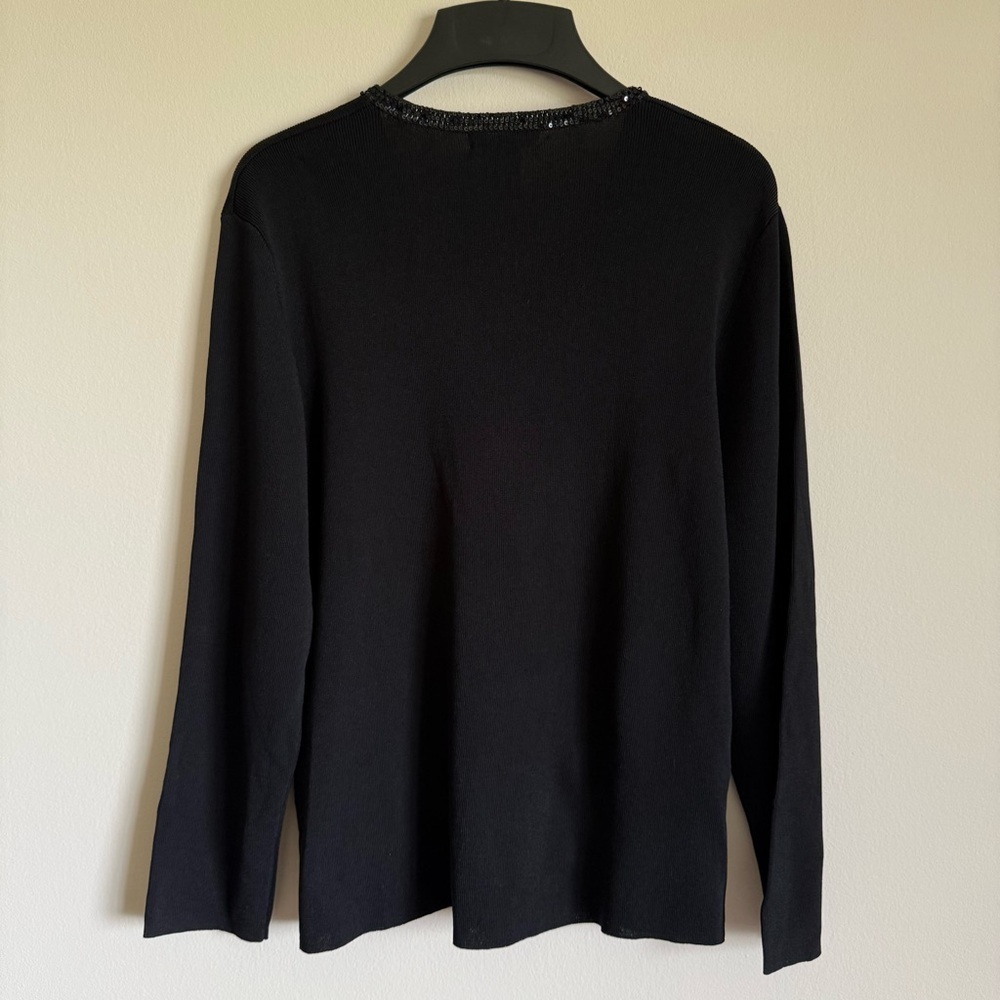NWT Laura Ashley Black 3/4 Sleeve Beaded Neckline Trim Knit Top Blouse M - Picture 6 of 7